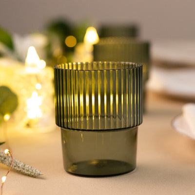 12-Pack Hunter Emerald Green Plastic Tumblers 7oz, Stackable Ribbed Pattern - Shatterproof Short Drinking Glasses