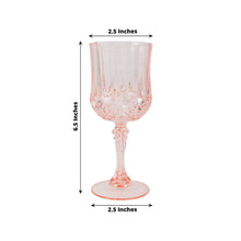 6 Pack Blush Crystal Cut Reusable Plastic Wine Glasses, Shatterproof Cocktail Goblets - 8oz