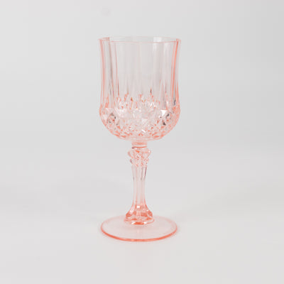 6-Pack Plastic Crystal Cut Wine Glasses 8oz, Transparent Blush - Shatterproof Cocktail Goblets