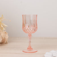 6 Pack Transparent Blush Crystal Cut Reusable Plastic Wine Glasses, Shatterproof Cocktail Goblets - 8oz