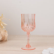 6 Pack Blush Crystal Cut Reusable Plastic Wine Glasses, Shatterproof Cocktail Goblets - 8oz