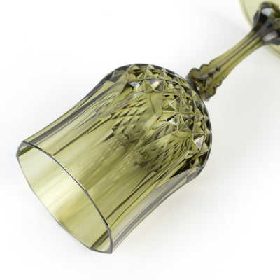 6-Pack Plastic Crystal Cut Wine Glasses 8oz, Dusty Sage Green - Shatterproof Cocktail Goblets