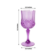 6 Pack Purple Crystal Cut Reusable Plastic Wine Glasses, Shatterproof Cocktail Goblets