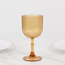 12 Pack Amber Gold Reusable Plastic Wine Glasses with Vintage Ribbed Pattern