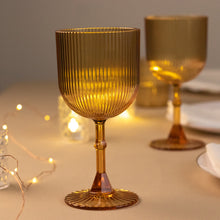 12 Pack Amber Gold Reusable Plastic Wine Glasses with Vintage Ribbed Pattern