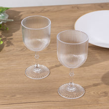 12 Pack Clear Reusable Plastic Wine Glasses with Vintage Ribbed Pattern