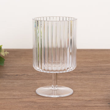 6 Pack Clear Reusable Plastic Wine Glasses with Vintage Ribbed Pattern, 12oz Short Stemmed Shatterproof Water Goblet Cocktail Glasses - 5.5"