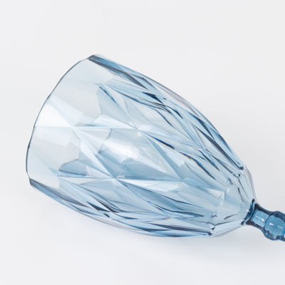 12 Pack Diamond Cut Vintage Plastic Wine Goblets – Dusty Blue 11oz Embossed Reusable Drink & Cocktail Glasses