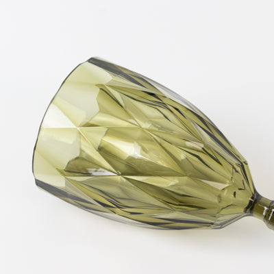 12 Pack Diamond Cut Vintage Plastic Wine Goblets – Dusty Sage Green 11oz Embossed Reusable Drink & Cocktail Glasses