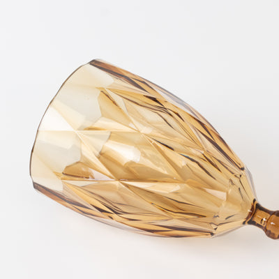 12 Pack Diamond Cut Vintage Plastic Wine Goblets – Amber Gold 11oz Embossed Reusable Drink & Cocktail Glasses