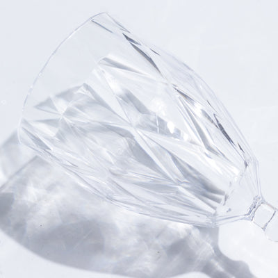 12 Pack Diamond Cut Vintage Plastic Wine Goblets – Clear 11oz Embossed Reusable Drink & Cocktail Glasses