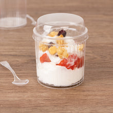 24 Pack Clear Ribbed Plastic Fruit Dessert Cups with Lids and Spoons, 5oz Mini Disposable Parfait