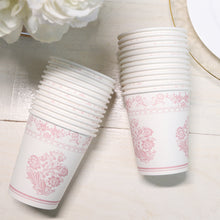 24 Pack White Pink French Toile Paper Cups, Elegant Disposable Party Cups