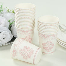 24 Pack White Pink French Toile Paper Cups, Elegant Disposable Party Cups