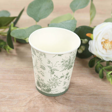 <h3 style="margin-left:0px;"><strong>Elegant White Sage Green French Toile Paper Cups</strong>