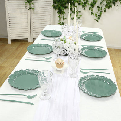 20-Pack Dusty Sage Green Reef Design Plastic Plates – 10" Dinner Party Plates – Elegant Disposable Tableware