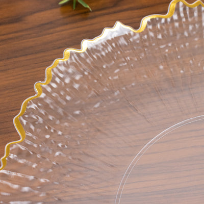 20 Pack Clear Reef Design Plastic Plates, 10" Dinner Plates with Gold Rim – Elegant Disposable Tableware