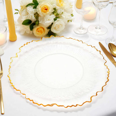 20 Pack Clear Reef Design Plastic Plates, 10" Dinner Plates with Gold Rim – Elegant Disposable Tableware