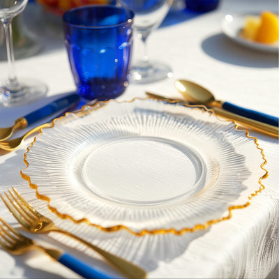20 Pack Clear Reef Design Plastic Plates, 10" Dinner Plates with Gold Rim – Elegant Disposable Tableware