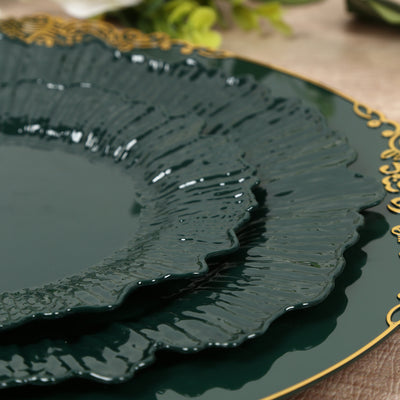20-Pack Hunter Emerald Green Reef Design Plastic Plates – 10" Dinner Party Plates – Elegant Disposable Tableware