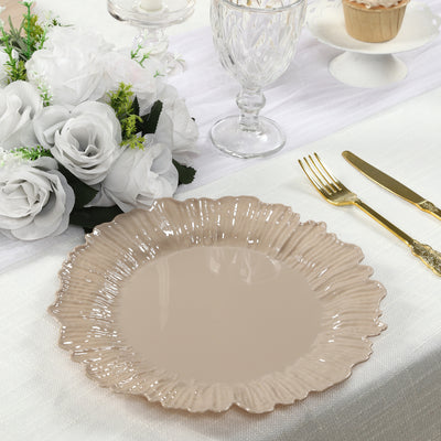 20-Pack Taupe Reef Design Plastic Plates – 10" Dinner Party Plates – Elegant Disposable Tableware