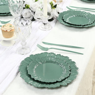 20-Pack Dusty Sage Green Reef Design Plastic Plates – 7" Dessert & Appetizer Party Plates – Elegant Disposable Tableware