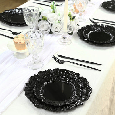 20-Pack Black Reef Design Plastic Plates – 7" Dessert & Appetizer Party Plates – Elegant Disposable Tableware