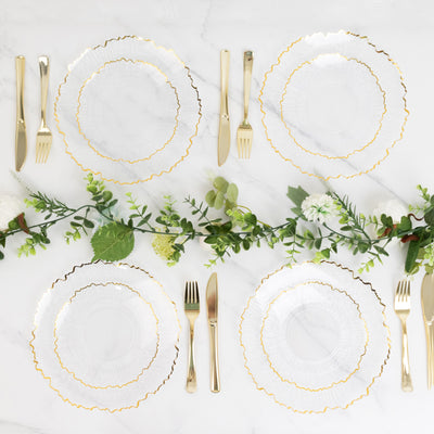 20 Pack Clear Reef Design Plastic Plates with Gold Rim – 7" Dessert and Appetizer Party Plates, Elegant Disposable Tableware