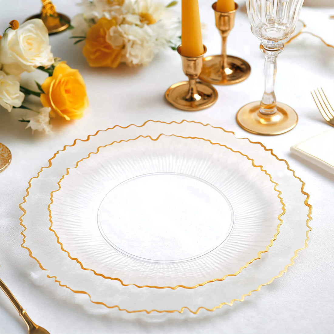 20 Pack Clear Reef Design Plastic Plates with Gold Rim – Dessert and Appetizer Party Plates