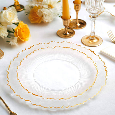 20 Pack Clear Reef Design Plastic Plates with Gold Rim – 7" Dessert and Appetizer Party Plates, Elegant Disposable Tableware