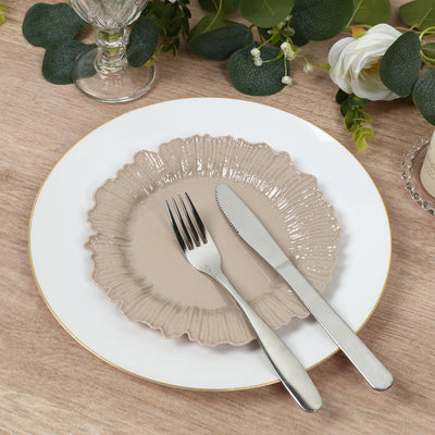 20-Pack Taupe Reef Design Plastic Plates – 7" Dessert & Appetizer Party Plates – Elegant Disposable Tableware