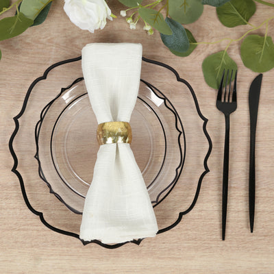 10-Pack Plastic Round Dessert Plates 8" Clear with Black Scalloped Rim - Disposable Appetizer/Salad Plates