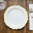 10 White 8 Inch Plastic Round Plates With Gold Scalloped Rim Disposable 