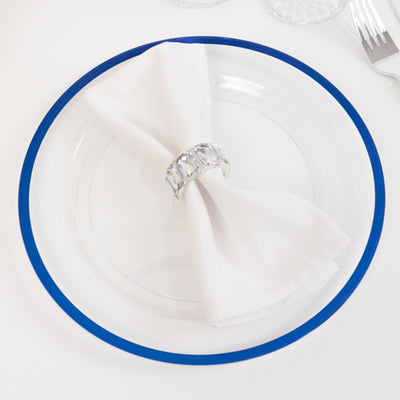 10-Pack Plastic Round Dinner Plates 10" Clear with Blue Rim - Sleek Disposable Party Plates