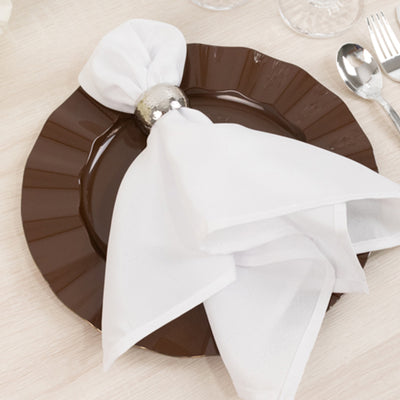 10-Pack Plastic Round Dinner Plates 11" Cinnamon Brown Ruffled Rim with Gold Edging - Heavy Duty Disposable Dinnerware