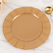 10 Pack Gold Plastic Party Plates With Ruffled Rim, Round Disposable Dinner Plates 11inch