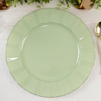 10 Pack Sage Green Plastic Party Plates With Gold Ruffled Rim, Round Disposable Dinner Plates 11"