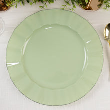 10 Pack Sage Green Plastic Party Plates With Gold Ruffled Rim, Round Disposable Dinner Plates 11inch