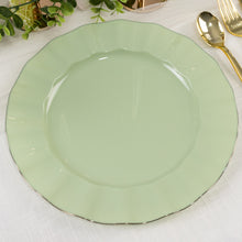 10 Pack Sage Green Plastic Party Plates With Gold Ruffled Rim, Round Disposable Dinner Plates 11inch