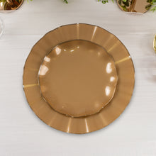 10 Pack Gold Hard Plastic Dessert Plates with Ruffled Rim, Heavy Duty Disposable Salad