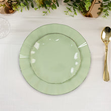 10 Pack Sage Green Hard Plastic Dessert Plates with Gold Ruffled Rim, Heavy Duty