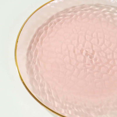 10-Pack Plastic Round Dessert Appetizer Plates 7" Transparent Blush Hammered Design with Gold Rim - Modern Disposable Salad Plates