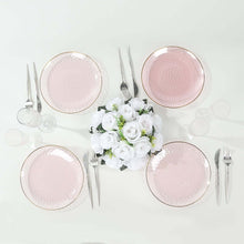 10 Pack Transparent Blush Hammered Plastic Dinner Plates With Gold Rim