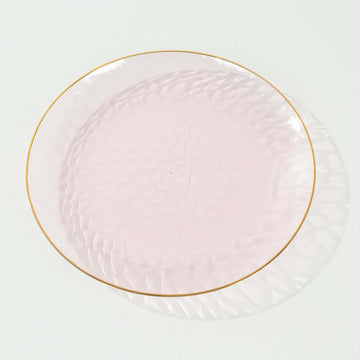 <h3 style="margin-left:0px;"><strong>Stunning Transparent Blush Hammered Plastic Dinner Plates with Gold Rim</strong>