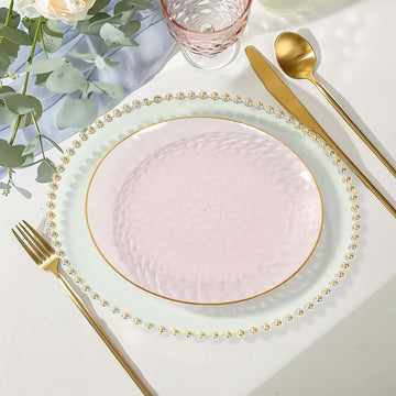 <h3 style="margin-left:0px;">Practicality Meets Style With Blush Hammered Disposable Round Dinner Plates