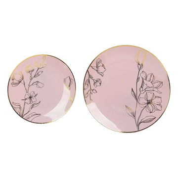 <h3 style="margin-left:0px;"><strong>Dusty Rose Plastic Party Plates with Metallic Gold Floral Design</strong>