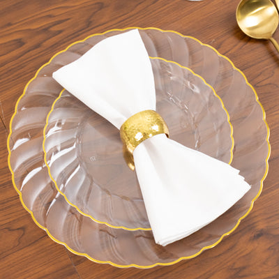 10-Pack Plastic Round Dinner Plates 10" Clear with Gold Flair Rim - Disposable Party Plates for Classy Events & Celebrations