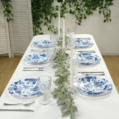 10-Pack French Toile Plastic Dinner Plates – Blue & White Floral, 10" Round Disposable Party Plates