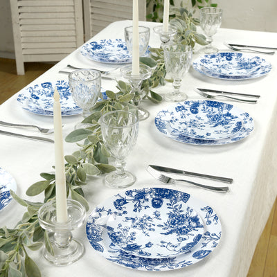10-Pack French Toile Plastic Dessert Plates – Blue & White Floral, 7" Round Disposable Salad Plates