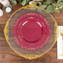 10 Pack | 7inch Burgundy With Gold Vintage Rim Hard Plastic Dessert Plates